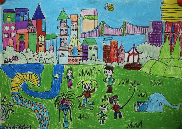 霜10岁 儿童组 儿童画《我的家乡》重庆市南岸区金山路小学